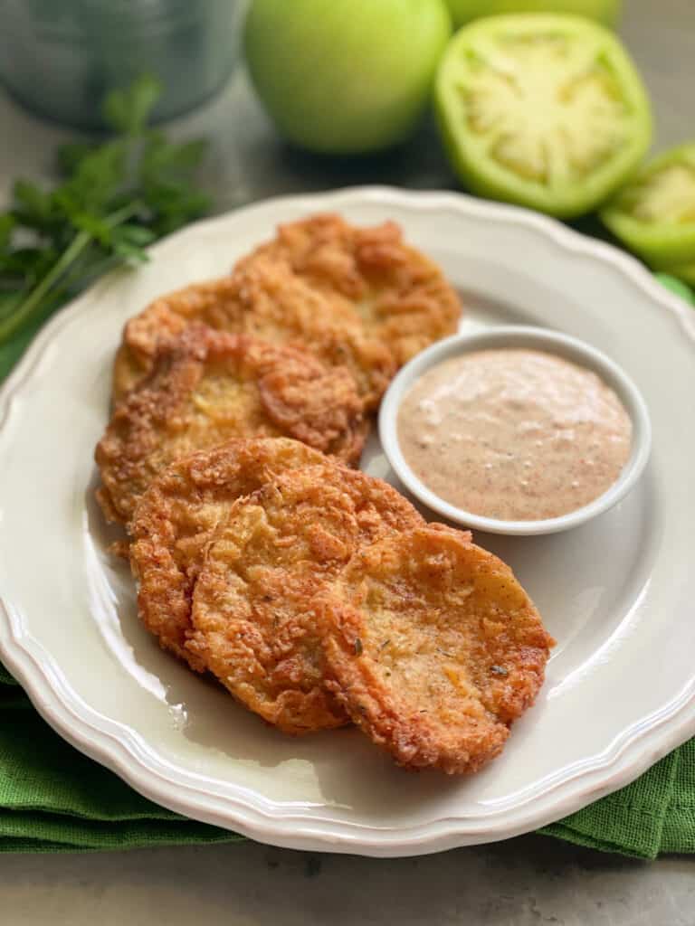 Fried Green Tomatoes with Cajun Ranch Dipping Sauce - Katie's Cucina